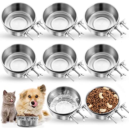 Zubebe 8 Stück Haustier-Futternapf für Hunde, zum Aufhängen, Edelstahl, Haustiernäpfe mit Klemmhalter, erkennbar, für Katzen, Hundekäfige, Metall-Futternapf für Käfig, Zwinger (11.9x4.97 cm) von Zubebe