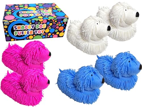 Zugar Land Soft Shaggy Puffer Hundespielzeug (6er-Pack) (20,3 x 12,7 cm) gefüllt mit Luft für ein lustiges Squishy Stretchy Fidget Erlebnis. Blau, Rosa, Weiß, 6 Stück in Displaybox von Zugar Land