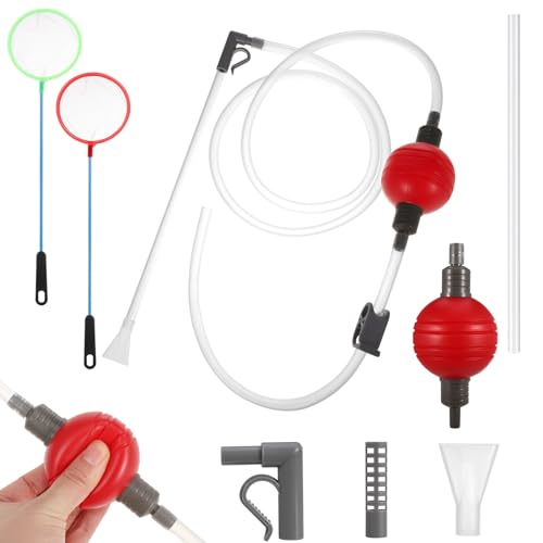 Zuimei Aquarium Wasserwechsler Kit, Aquarium Kiesreiniger Fisch Tank Aquarium Vakuum Siphon Pumpe Kiesreiniger und 2 Kleine Fischnetz, mit langem Schlauch und Korallenzufuhr Pipetten Tropfer Zubehör von Zuimei