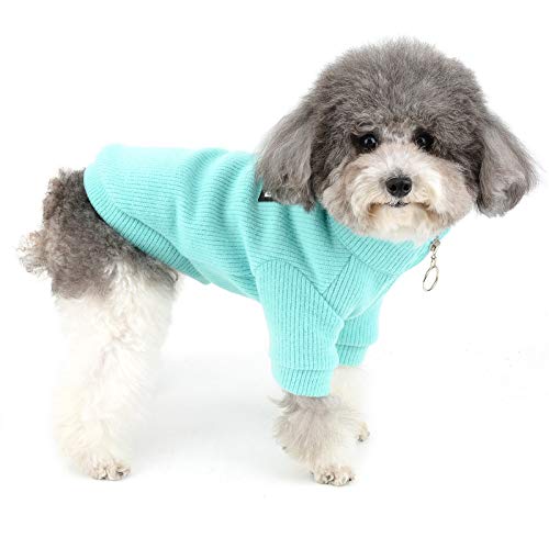 ZUNEA Kleine Hunde Wintermäntel Pullover Rollkragen Welpe Hundemäntel Weiche Baumwolle Strick Pullover Hundejacken Warme Haustier Kleidung Reißverschluss Jacke Bekleidung für Chihuahua Hellblau L von Zunea