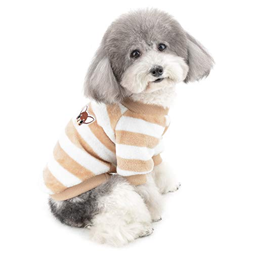 ZUNEA Kleine Hundepullover Wintermantel Warm Fleece Welpenkleidung Gestreifte Sweater Jacke Super Weicher Samt Kaltes Wetter Chihuahua Katzen Bekleidung für Haustier Hunde Mädchen Jungen Braun M von Zunea