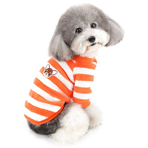 ZUNEA Kleine Hundepullover Wintermantel Warm Fleece Welpenkleidung Gestreifte Sweater Jacke Super Weicher Samt Kaltes Wetter Chihuahua Katzen Bekleidung für Haustier Hunde Mädchen Jungen Orange L von Zunea