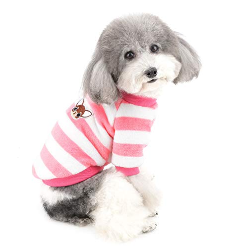 ZUNEA Kleine Hundepullover Wintermantel Warm Fleece Welpenkleidung Gestreifte Sweater Jacke Super Weicher Samt Kaltes Wetter Chihuahua Katzen Bekleidung für Haustier Hunde Mädchen Jungen Rosa L von Zunea