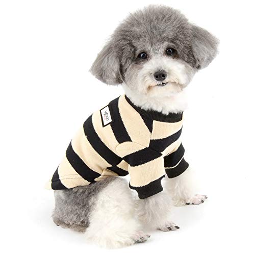 ZUNEA Kleiner Hund Pullover Wintermäntel Warm Strickpullover Welpen Kleidung Weiche Baumwolle Gestreifte Haustier Strickwaren Chihuahua Doggie Jacke Bekleidung für Hunde Mädchen Jungen Schwarz L von Zunea