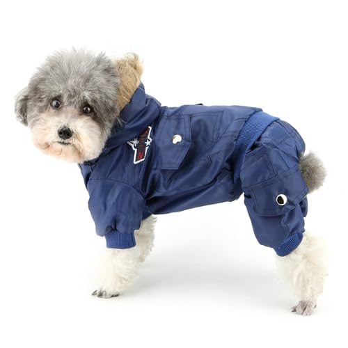 Zunea Overall Schneeanzug mit Kapuze für Kleine Hunde Wasserdichter Wintermäntel Fleece Warm Kapuzenpullis Haustier Welpen Kleidung Chihuahua Yorkie Katzen Hundebekleidung Blau M von Zunea