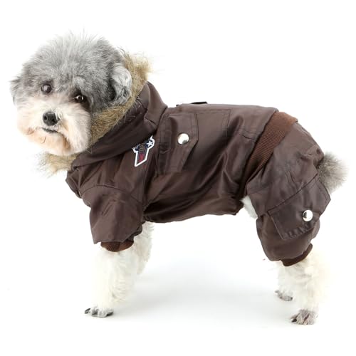 Zunea Overall Schneeanzug mit Kapuze für Kleine Hunde Wasserdichter Wintermäntel Fleece Warm Kapuzenpullis Haustier Welpen Kleidung Chihuahua Yorkie Katzen Hundebekleidung Braun L von Zunea