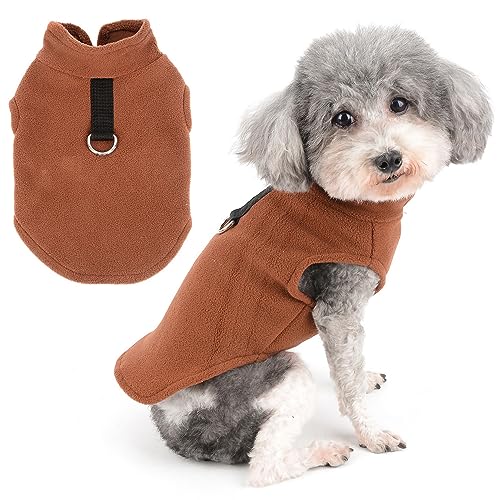 Zunea Fleece-Hundeweste Pullover für kleine Hunde Mädchen Junge Weiche Winterjacke Mantel mit D-Ring Rollkragen Kaltwettermantel Haustierkleidung Doggy Chihuahua Yorkie Bekleidung Braun M von Zunea