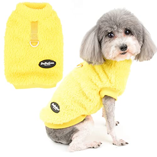 Zunea Fleece Hunde Sweater Mantel Warme Pullover Winterjacken für kleine Hunde Weiche Fuzzy Welpen Kleidung mit D-Ring für Geschirr Leine Kaltes Wetter Haustier Chihuahua Katze Bekleidung Gelb L von Zunea