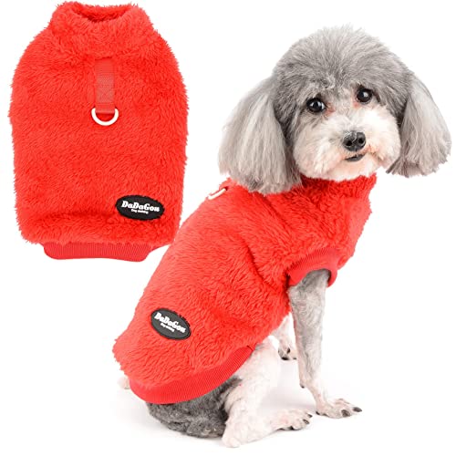 Zunea Fleece Hunde Sweater Mantel Warme Pullover Winterjacken für kleine Hunde Weiche Fuzzy Welpen Kleidung mit D-Ring für Geschirr Leine Kaltes Wetter Haustier Chihuahua Katze Bekleidung Rot XXL von Zunea