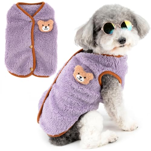 Zunea Fuzzy Hundepullover Mäntel für kleine Hunde, warmer Fleecepullover, Winterweste, Jacken mit D-Ring, niedlicher Bär, flauschig, Welpenkleidung, weich, ärmellos, kaltes Wetter, Haustierbekleidung von Zunea