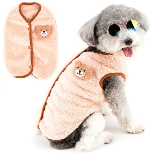 Zunea Fuzzy Hundepullover Mäntel für kleine Hunde, warmer Fleecepullover, Winterweste, Jacken mit D-Ring, niedlicher Bär, flauschig, Welpenkleidung, weich, ärmellos, kaltes Wetter, Haustierbekleidung von Zunea