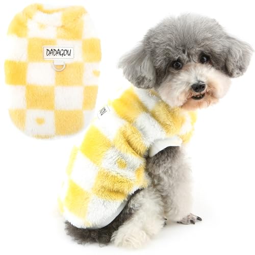 Zunea Fuzzy Hundepullover für kleine Hunde, warmer Fleecepullover für den Winter, Welpenkleidung mit D-Ring, kariert, weiche Weste, Jacke, Mantel, kaltes Wetter, Größe XS/S, Haustierbekleidung, von Zunea