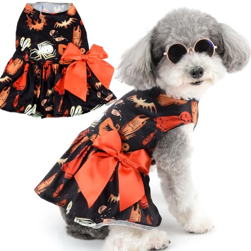 Zunea Halloween Hundekleider für kleine Hunde Katzen Gruselige Geister Fledermaus Spinne Druck Welpen Halloween Kostüme Kleider Weiche Haustier Rock mit Schleife Chihuahua Festival-Kleidung Schwarz M von Zunea