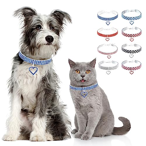 Zunea Halskette für Kleine Hunde Katzen Glitzernde Diamanten Welpen Halskette mit Herz-Anhänger Kristall Strass Hochzeit Geburtstag Party Haustierschmuck Verstellbare Chihuahua-Halskette Blau S von Zunea