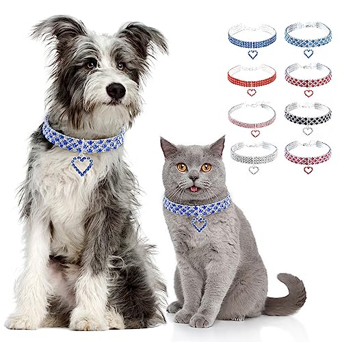 Zunea Halskette für Kleine Hunde Katzen Glitzernde Diamanten Welpen Halskette mit Herz-Anhänger Kristall Strass Hochzeit Geburtstag Party Haustierschmuck Verstellbare Chihuahua-Halskette Silber&Blau M von Zunea