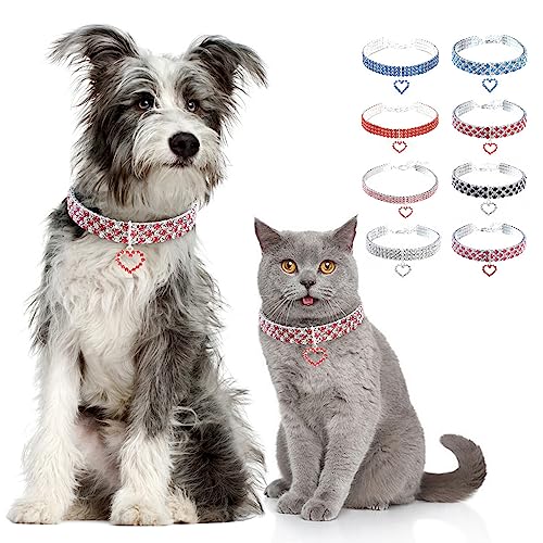 Zunea Halskette für Kleine Hunde Katzen Glitzernde Diamanten Welpen Halskette mit Herz-Anhänger Kristall Strass Hochzeit Geburtstag Party Haustierschmuck Verstellbare Chihuahua-Halskette Silber&Rosa S von Zunea