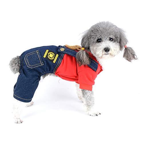 Zunea Haustier Hund Kleidung Outfits 4 Bein Jumpsuit Winter Herbst Warm Pullover Mantel und Denim Hose Overall Welpen Chihuahua Bekleidung für kleine Hunde Mädchen Jungen Rot L von Zunea