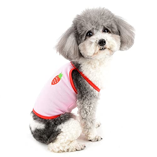 Zunea Haustier Hunde Shirts für Kleine Hunde Süßes Sommer Welpen Mädchen Kleidung Weiche Baumwolle Atmungsaktive Weste Basic-T-Shirt Erdbeer-Muster Tank-Top Bekleidung für Heißes Wetter Rosa XS von Zunea