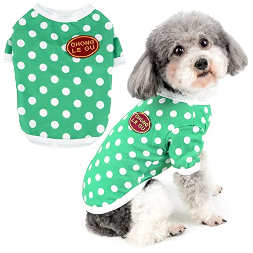 Zunea Hund Shirt für Kleine Hunde Sommer Basic T-Shirt Polka Dot Welpenkleidung Weiche Baumwolle Atmungsaktiv Haustierkleidung Kurzarm Sonnenschutz Hunde Mädchen Junge Chihuahua Bekleidung Grün M von Zunea