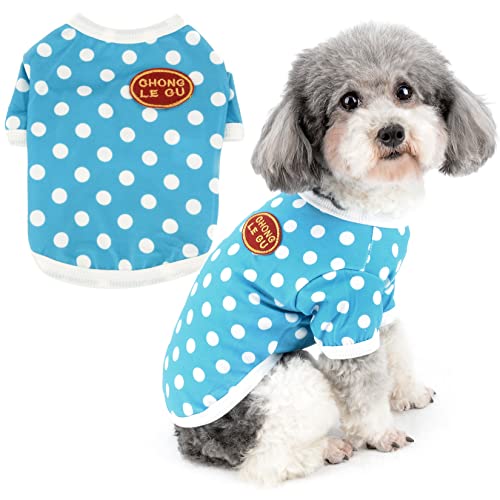 Zunea Hund Shirt für Kleine Hunde Sommer Basic T-Shirt Polka Dot Welpenkleidung Weiche Baumwolle Atmungsaktiv Haustierkleidung Kurzarm Sonnenschutz Hunde Mädchen Junge Chihuahua Bekleidung Blau M von Zunea