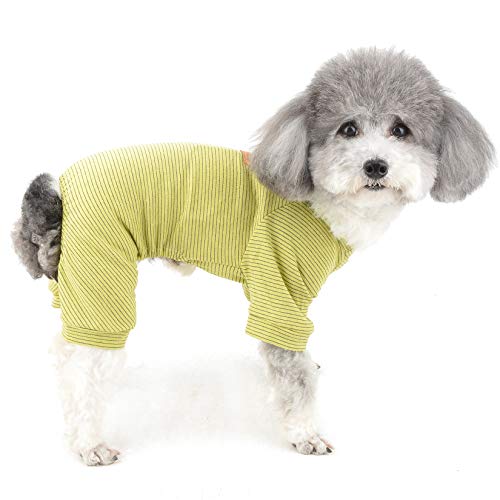 Zunea Hunde Pyjama für Kleine Hunde Weiche Baumwolle Pyjama Jumpsuit Schlafbekleidung Gestreifte Welpen Kleidung Haustier Doggie Strampler Chihuahua Kleidung für alle Jahreszeiten Gelb M von Zunea