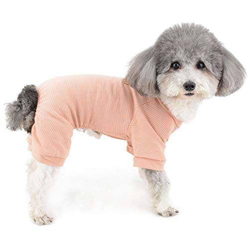 Zunea Hunde Pyjama für Kleine Hunde Weiche Baumwolle Pyjama Jumpsuit Schlafbekleidung Gestreifte Welpen Kleidung Haustier Doggie Strampler Chihuahua Kleidung für alle Jahreszeiten Rosa L von Zunea