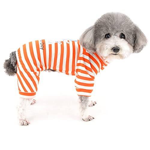 Zunea Hunde-Pyjama für kleine Hunde Mädchen Jungen Weiche Baumwolle Welpenkleidung Gestreifter Schlafanzug Jumpsuit Schlafbekleidung Haustier Doggie Strampler Chihuahua Kleidung Orange L von Zunea