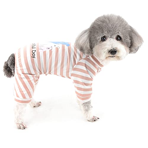 Zunea Hunde-Pyjama für kleine Hunde Mädchen Jungen Weiche Baumwolle Welpenkleidung Gestreifter Schlafanzug Jumpsuit Schlafbekleidung Haustier Doggie Strampler Chihuahua Kleidung Rosa XL von Zunea