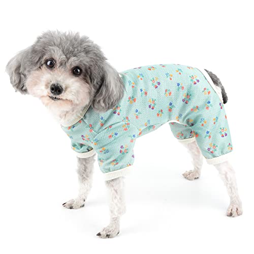 Zunea Hunde Pyjama mit Blumenmuster für Kleine Hunde Weiche Welpenkleidung Overall Niedlicher Pudel Pyjama Strampler Schlafkleidung alle Jahreszeiten Haustierbekleidung für Chihuahua Yorkie Grün M von Zunea