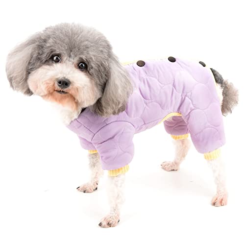 Zunea Hunde Schneeanzug Overall für Kleine Hunde Warm Fleece Gefüttert Wintermantel Weiche Welpenkleidung Kaltes Wetter Haustier Mädchen Outfits 4 Beine Kleidung Chihuahua Yorkie Bekleidung Lila M von Zunea