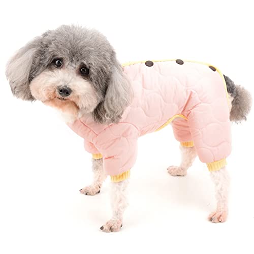 Zunea Hunde Schneeanzug Overall für Kleine Hunde Warm Fleece Gefüttert Wintermantel Weiche Welpenkleidung Kaltes Wetter Haustier Mädchen Outfits 4 Beine Kleidung Chihuahua Yorkie Bekleidung Rosa XL von Zunea