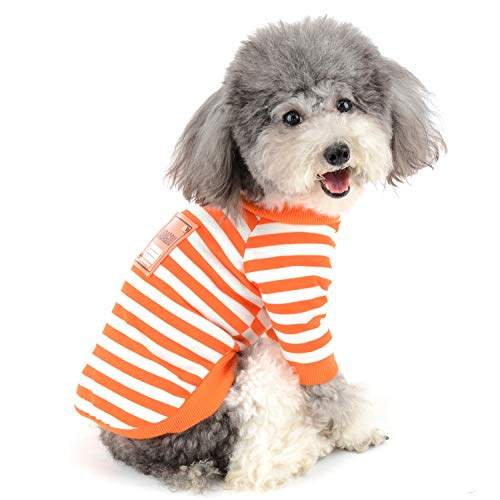 Zunea Hunde-Shirt für Kleine Hunde Sommer Welpen Kleidung Weicher Baumwolle Gestreift Sonnenschutz Kurzärmelig Haustier T-Shirt für Hunde Damen Jungen Orange S von Zunea