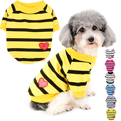 Zunea Hunde-Shirts für Kleine Hunde Sommer Basic T-Shirt Streifen Welpen Kleidung Pailletten Liebe Herz Sweatshirt Weiche Baumwolle Shirt Haustier Kleidung Pullover Chihuahua Bekleidung Dunkelgelb XL von Zunea