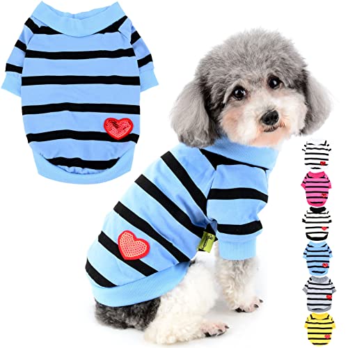 Zunea Hunde-Shirts für Kleine Hunde Sommer Basic T-Shirt Streifen Welpen Kleidung Pailletten Liebe Herz Sweatshirt Weiche Baumwolle Tee Shirt Haustier Kleidung Pullover Chihuahua Bekleidung Blau S von Zunea