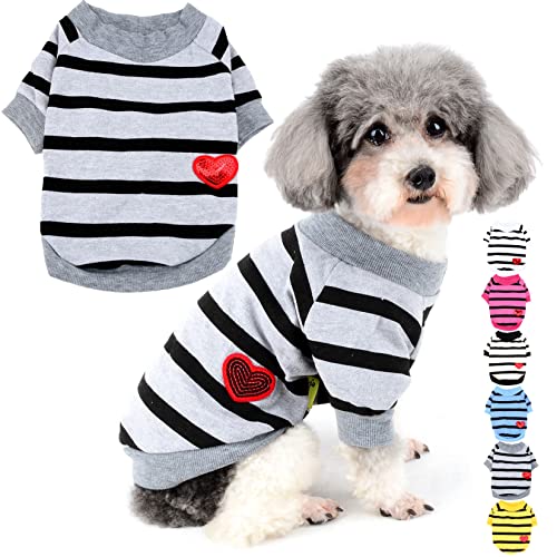 Zunea Hunde-Shirts für Kleine Hunde Sommer Basic T-Shirt Streifen Welpen Kleidung Pailletten Liebe Herz Sweatshirt Weiche Baumwolle Tee Shirt Haustier Kleidung Pullover Chihuahua Bekleidung Grau L von Zunea