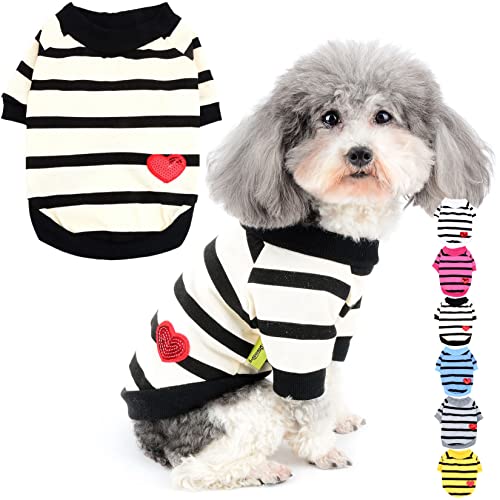 Zunea Hunde-Shirts für Kleine Hunde Sommer Basic T-Shirt Streifen Welpen Kleidung Pailletten Liebe Herz Sweatshirt Weiche Baumwolle Tee Shirt Haustier Kleidung Pullover Chihuahua Bekleidung Gelb S von Zunea