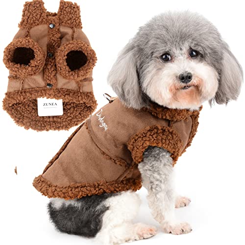 Zunea Hunde Wintermantel für Kleine Hunde Scheren Fleece Hundejacke Mantel Warme Welpen Bekleidung Weiches Haustierweste mit D-Ring Winddicht Kaltes Wetter Kleidung für Chihuahua Yorkie Braun L von Zunea