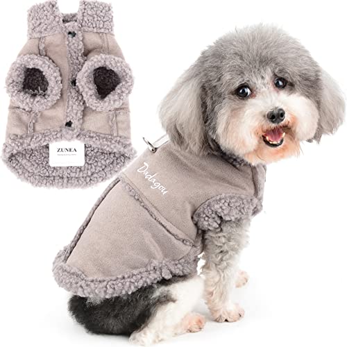 Zunea Hunde Wintermantel für Kleine Hunde Scheren Fleece Hundejacke Mantel Warme Welpen Bekleidung Weiches Haustierweste mit D-Ring Winddicht Kaltes Wetter Kleidung für Chihuahua Yorkie Grau L von Zunea