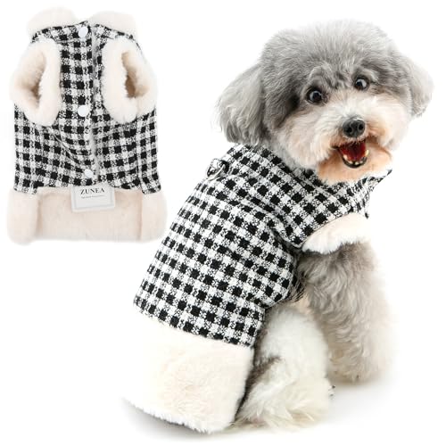 Zunea Hunde-Wintermantel für kleine Hunde, mit warmem Fleece gefüttert, mit Leinen-Ring, winddicht, für kaltes Wetter, weiche Weste, Pulloverjacke für Chihuahua, Yorkie, Schwarz, Größe M von Zunea