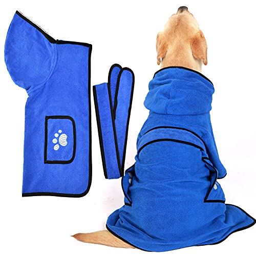 Zunea Hundebademantel Hundehandtuch zum Trocknen von Hunden Saugfähiger Bademantel mit Kapuze Haustier Hoodie Badetuch für Kleine Mittelgroße Große Hunde, Katzen zum Baden und Pflegen Blau L von Zunea