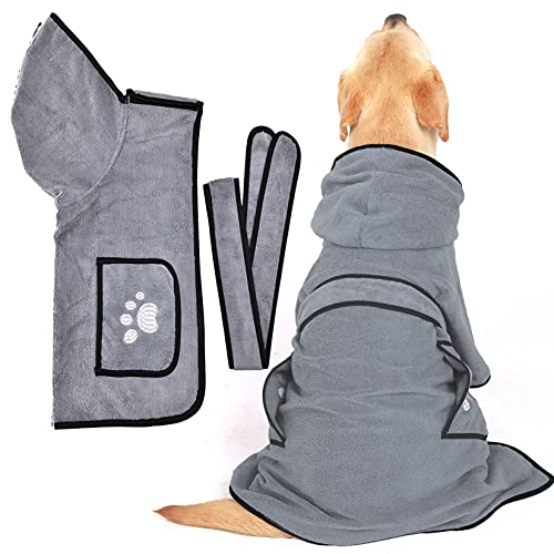 Zunea Hundebademantel Hundehandtuch zum Trocknen von Hunden Saugfähiger Bademantel mit Kapuze Haustier Hoodie Badetuch für Kleine Mittelgroße Große Hunde, Katzen zum Baden und Pflegen Grau XL von Zunea