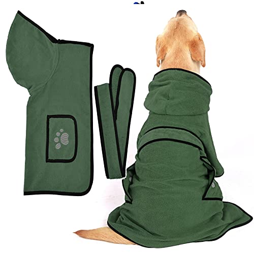 Zunea Hundebademantel Hundehandtuch zum Trocknen von Hunden Saugfähiger Bademantel mit Kapuze Haustier Hoodie Badetuch für Kleine Mittelgroße Große Hunde, Katzen zum Baden und Pflegen Grün XL von Zunea