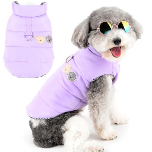 Zunea Hundejacke Wintermäntel für Kleine Hunde Weich Warm Welpenweste Kleidung mit Leinenring Dicke Fleece Gepolsterte Haustierbekleidung Kaltes Wetter Kleidung für Chihuahua Lila S von Zunea