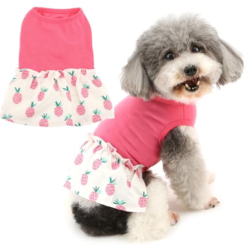 Zunea Hundekleid für kleine Hunde, Mädchen, Ananas-Muster, Sommer-Welpenkleid, Prinzessinnenkleid, weiche Weste, Hunderock, atmungsaktiv, für Chihuahua, Yorkie, Rosa, XS von Zunea