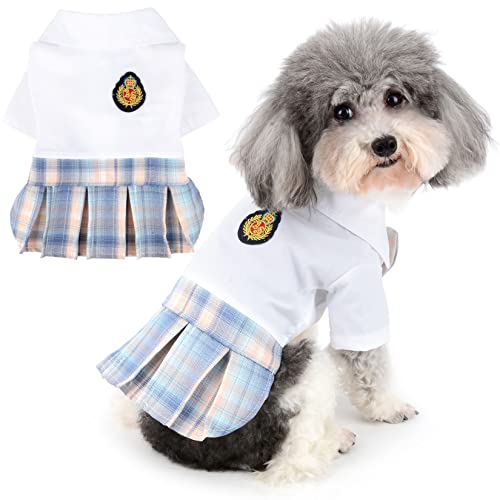 Zunea Hundekleider für kleine Hunde Mädchen Sommer Prinzessin Kleid mit Schleife Knoten Weich atmungsaktiv Welpen Kleidung Plaid Haustier Rock Schuluniform Kleidung Outfits für Chihuahua Weiß M von Zunea