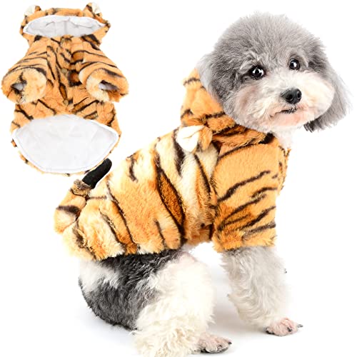 Zunea Hundekostüm für Kleine Hunde und Katzen Winter Tiger lustige Welpenkleidung Kapuzenpullis Wintermäntel Halloween Dress Up Party Cosplay Kleidung Fancy Outfits Haustier Bekleidung M von Zunea