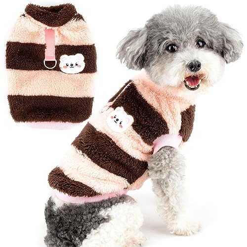 Zunea Hundepullover für Kleine Hunde Katze Fuzzy Sherpa Fleece Hundemäntel Gestreift Winterjacke Mantel mit D-Ring Weich Warm Pullover Weste Welpenkleidung Kaltes Wetter Haustier Chihuahua Wein L von Zunea