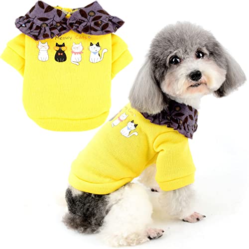 Zunea Hundepullover für Kleine Hunde Mädchen Winter Sweater Mantel Weich Warm Welpen Kleidung Strickwaren Pullover Gestrickte Katzen Gedruckt Sweatshirt Haustierbekleidung für Chihuahua Gelb XXL von Zunea