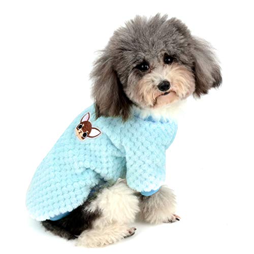 Zunea Hundepullover für kleine Hunde Fleece Warm Weich Welpen Sweater Wintermäntel Winterjacken Hunde Bekleidung Haustier Chihuahua Katzen Kleidung Blau M von Zunea