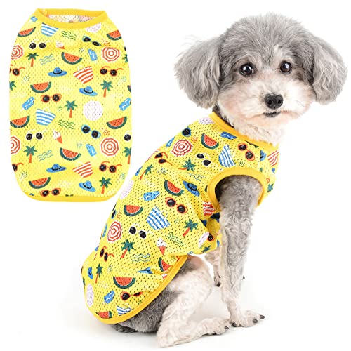 Zunea Hundeshirts für kleine Hunde Sommerweste T-Shirts Weiches Mesh Atmungsaktive Welpenkleidung Urlaub Hawaii Stil Ärmelloses Tank Top Haustier Kleidung Bekleidung für Chihuahua Yorkie Gelb L von Zunea